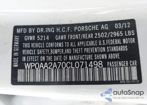 2012 Porsche Panamera 4 from USA, damaged, VIN WP0AA2A70CL071498